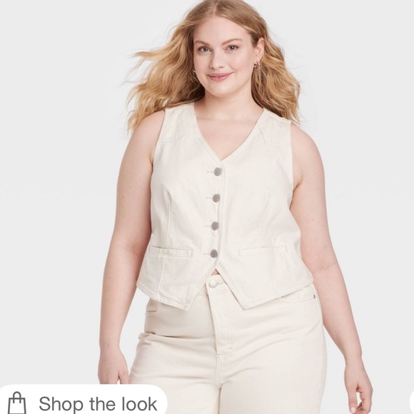 NWT Univers thread cream 100% cotton denim v-neck vest size 20 - Picture 1 of 6
